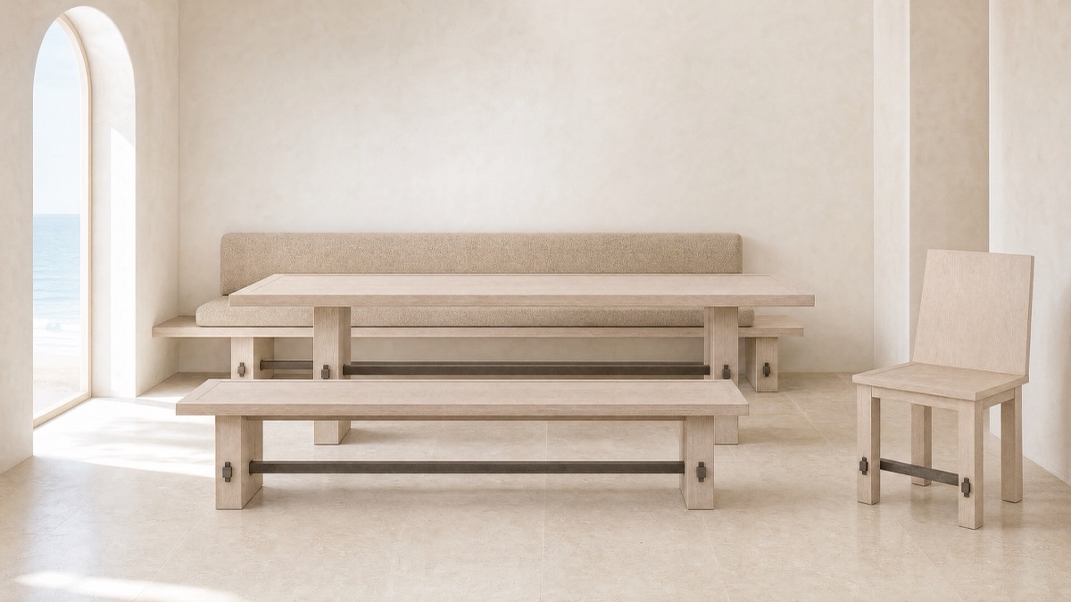 Rim — limed oak stepped thick at the perimeter.