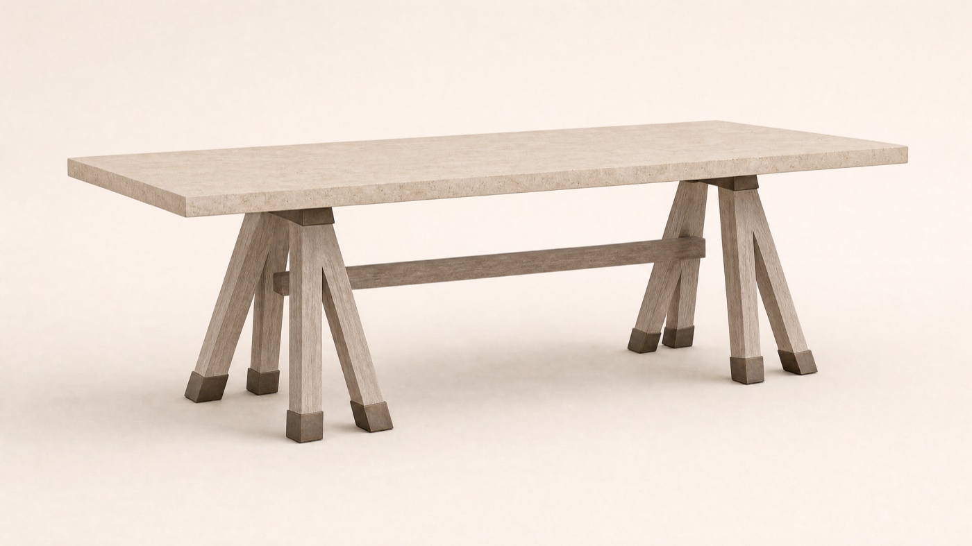 Trestle Table — three-quarter.