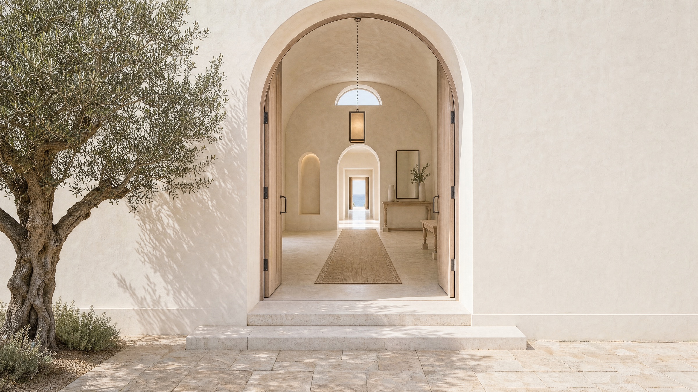 The entrance arch of the Wrenhurst house, open to the sea.